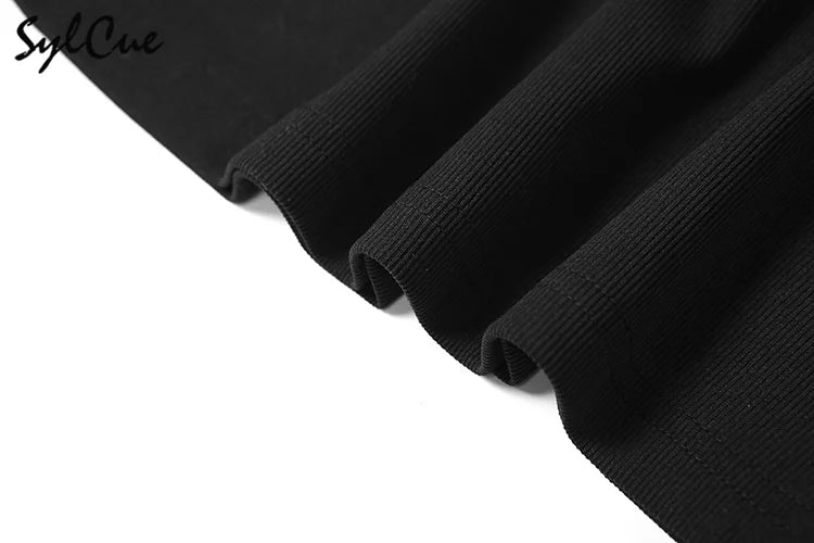 Sylcue Black Mysterious Sexy Lace Stitching Mature Beautiful Sweet Gentle Women'S Winter Long Sleeve Hip Short Dress