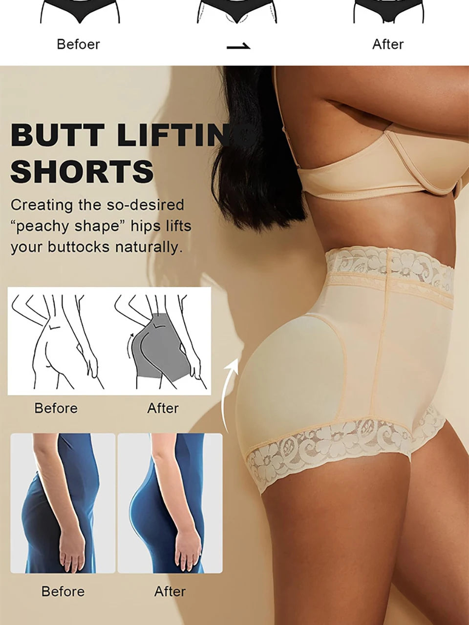 Women Slimming Shapewear Panties Mid Waist Trainer Hip Enhancer Underwear Compression Unti-Slip Lace Tummy Control Undershorts