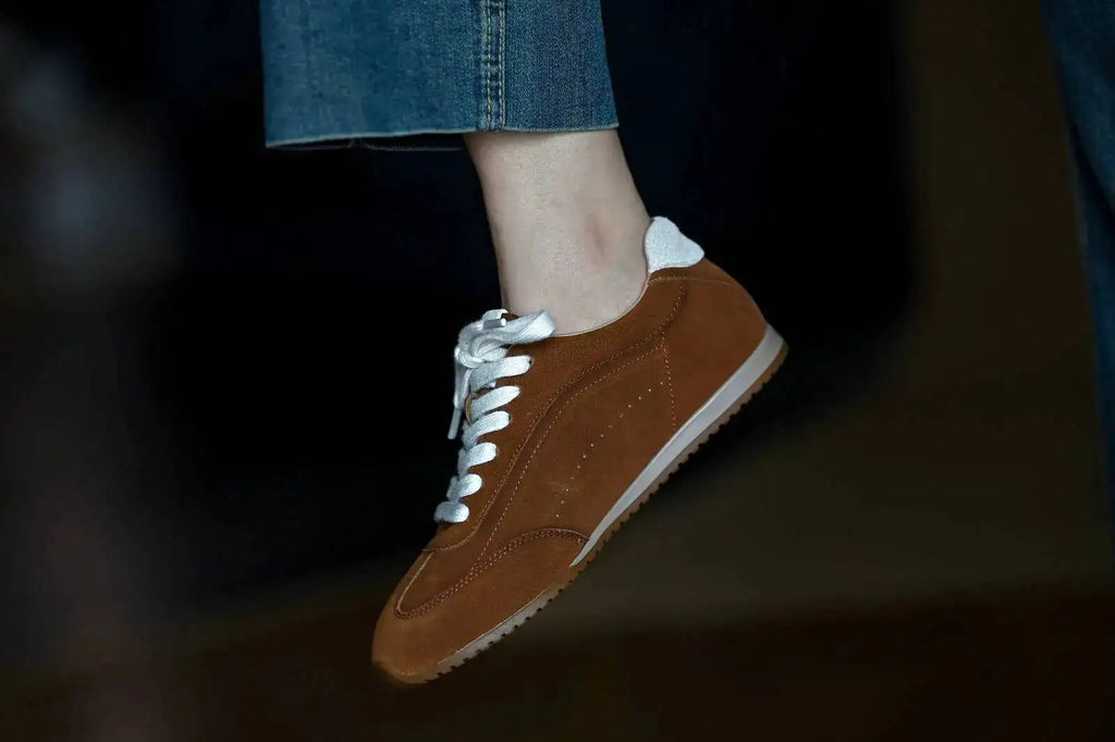 Genuine Leather Brown Suede Flat Loafers Shoes Woman Lace Up Leisure Wome Shoes Autumn Casual Comfort Vacation Lovers Shoes
