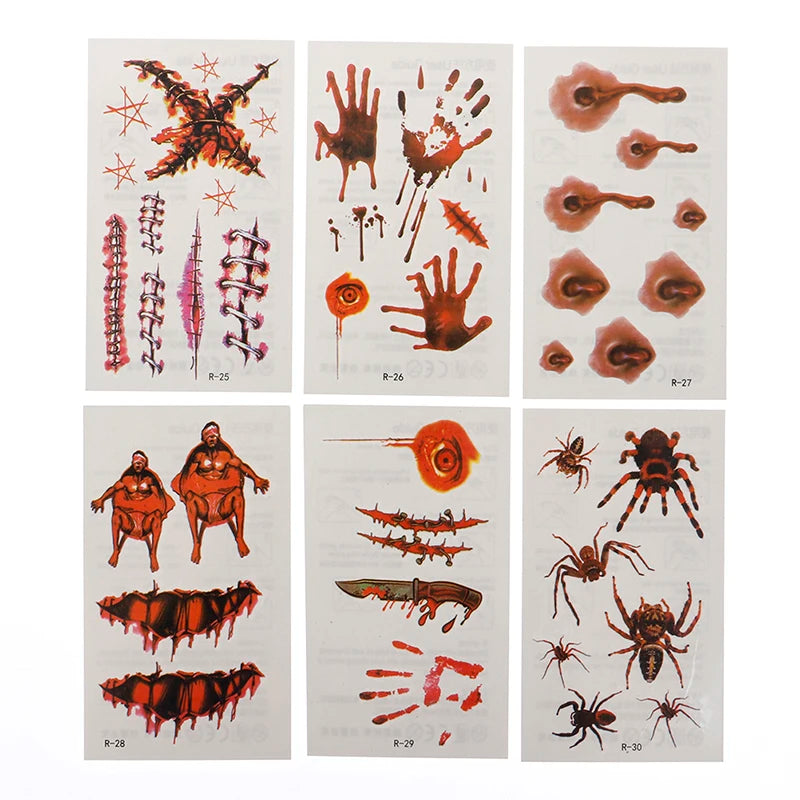 30 PCS Halloween Party Waterproof Temporary Tattoos Stickers For Women Men 3D Reality Vampire Blood Scar Design Tattoo Stickers