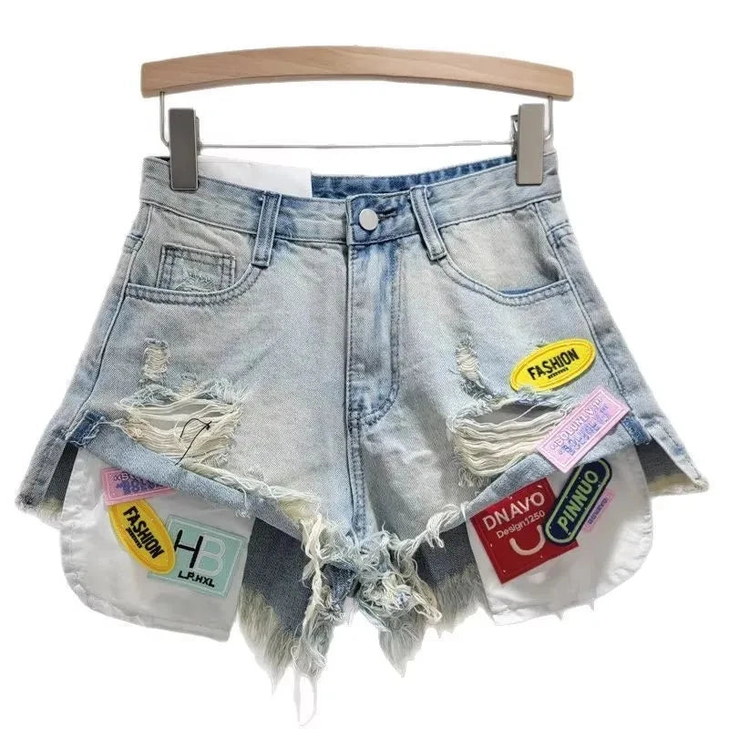 2026 Summer fringed Denim Hot pants Women's Streetwear Fashion Sexy Fringed Slimming Denim hot pants Personality Ripped Shorts