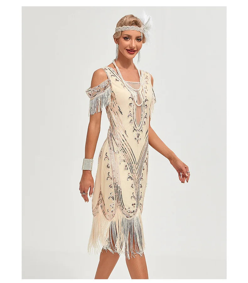 Vintage 20s 1920s Dress The Great Gatsby Womes Sequins Tassel Fringe Evening Dress New