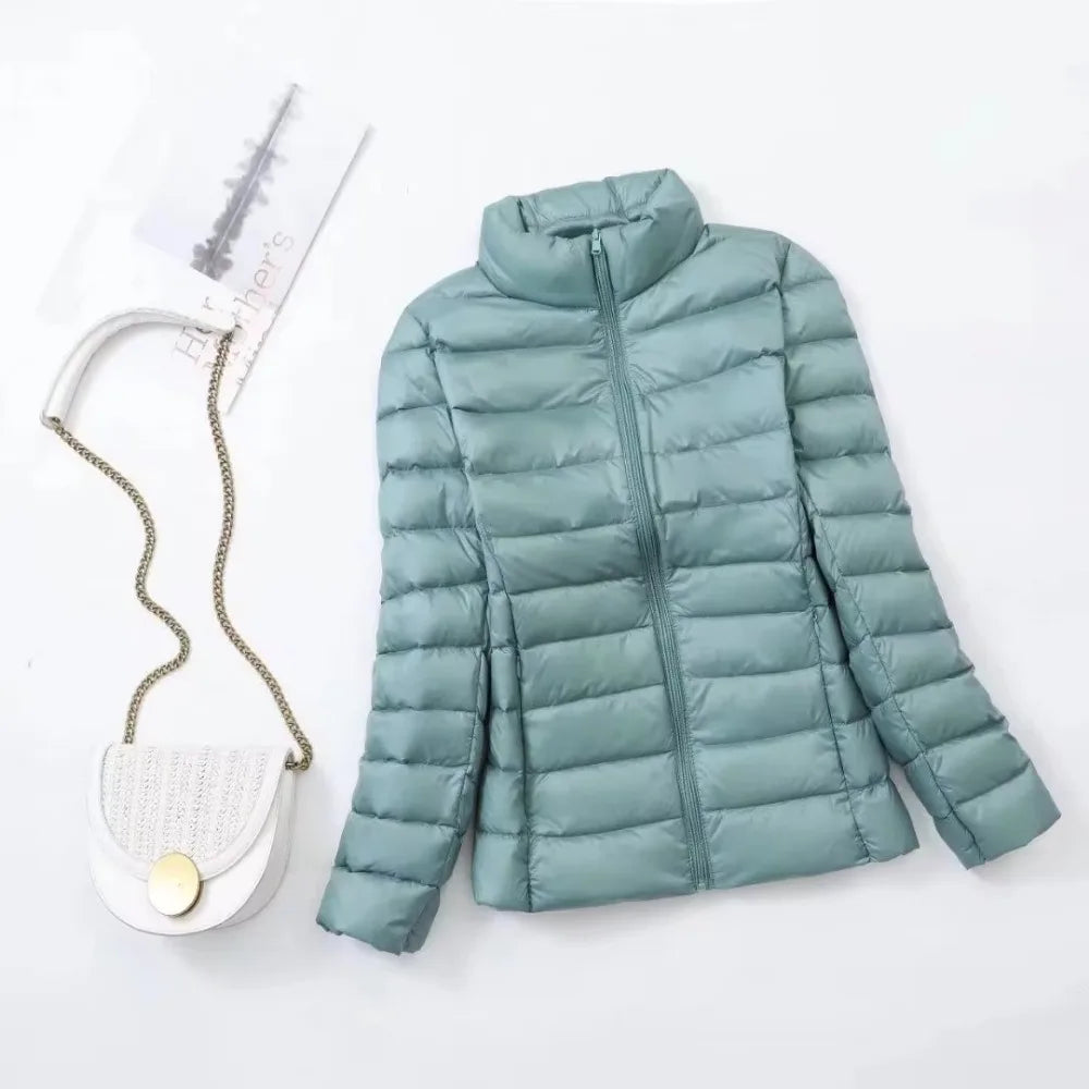 Plus Size Light Down Jacket Women Inner Cloth Autumn Winter Slim Short Stand Collar Warm White Duck Down Coat Women Outerwear