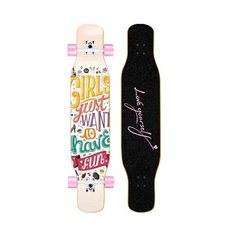 44-inch longboard skateboard for beginners, men, women, adults, professional double-kick dance board, youth maple wood four-whee
