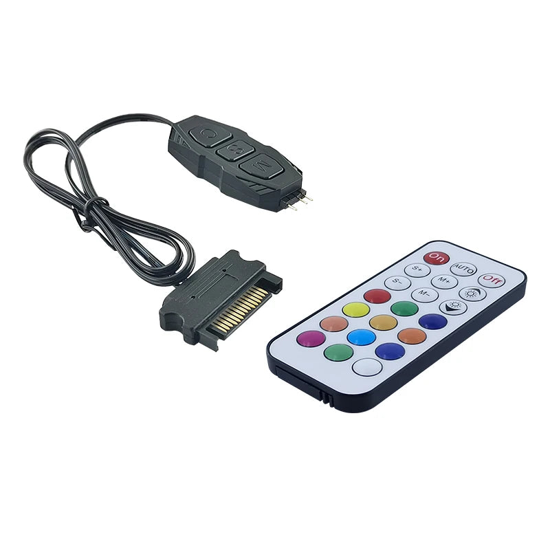 ARGB 5V 3Pin Controller To SATA RGB Remote Mini Controller HUB Adapter RGB Remote Controller for PC Fan Cooling Fan Light Strip