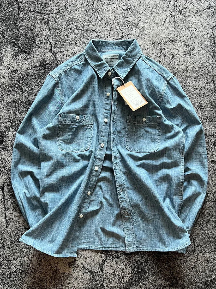 Japan Retro Bamboo Yarn Denim Casual Shirt Cool Hong Kong Style Long Sleeve Loose Spring Autumn 100% Cotton Washed Workwear Tops