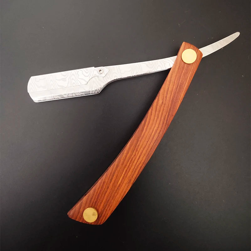 wooden trimmer manual shaver professional straight edge stainless steel sharp barber razor folding shaving blade shave beard cut