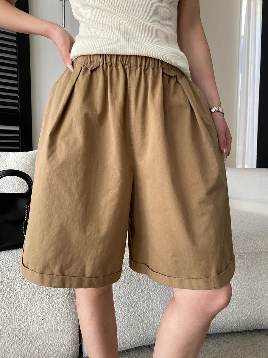 Summer women's relaxed loose wide leg A-line casual shorts versatile