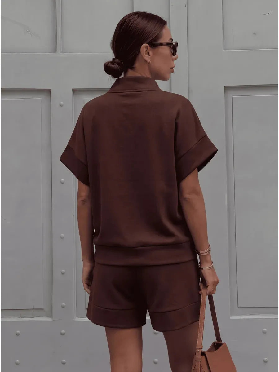 2026 Summer New Long-sleeved Shorts Sweater Set Solid Color Fashion Casual Short 2-piece Set