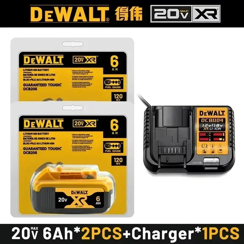 100% Original DeWalt Batteries 20V 6000mAh Li Ion Battery For DCB206 DCB205 DCB204 DCB200 DeWalt Power Tools Air Transport