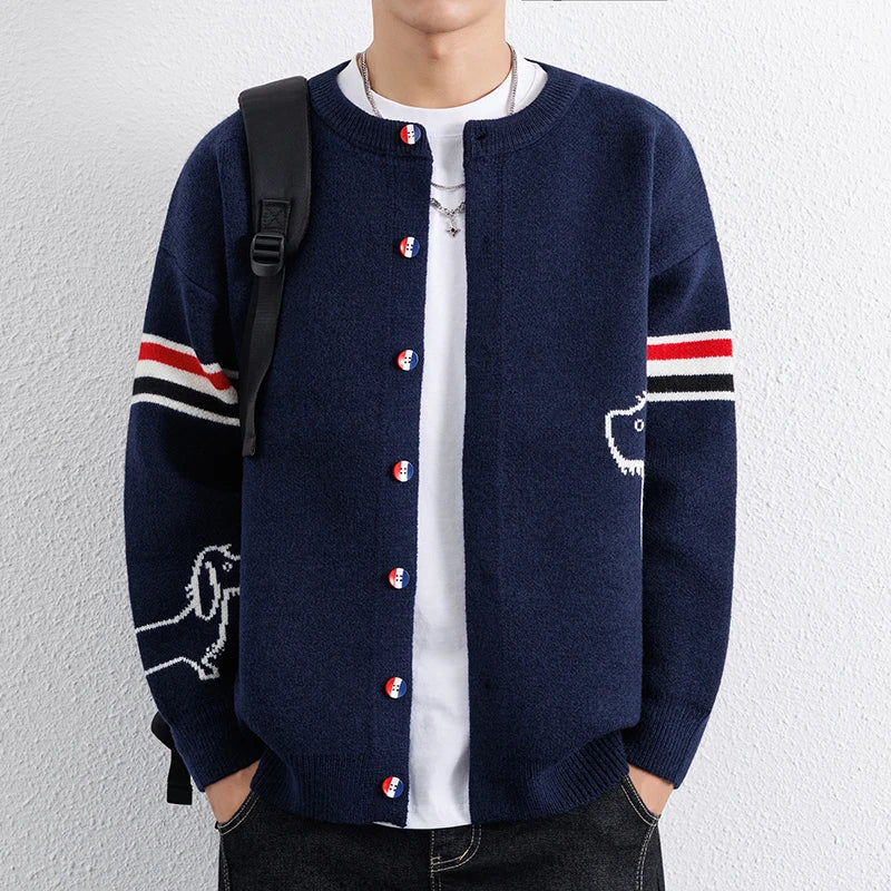 Hot Selling Men's Autumn Winter Knitted Cardigans Branded Embroidered Single Breasted Sweaters Fashionable Trendy Outerwear Tops