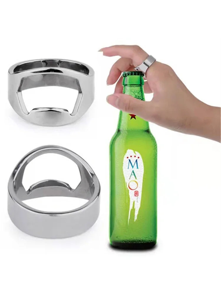 Mini Can Opener Stainless Steel Bottle Opener Ring-shape Bottle Beer Opening Remover Kitchen Gadgets Bar Finger Opener Tools