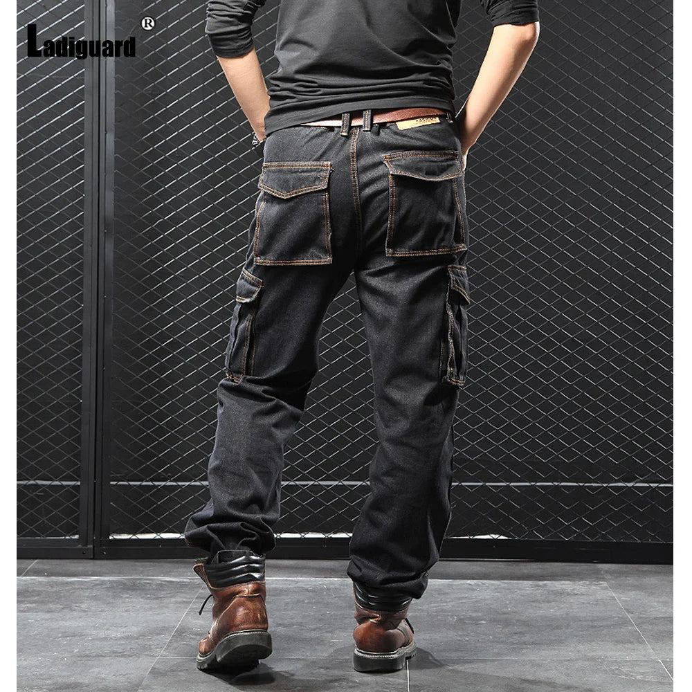 Biggest Size Mens Straight Cargo Jeans Demin Pants 2025 European Style Fashion Multo-Pocket Trouser New Casual Baggy Demin Pants
