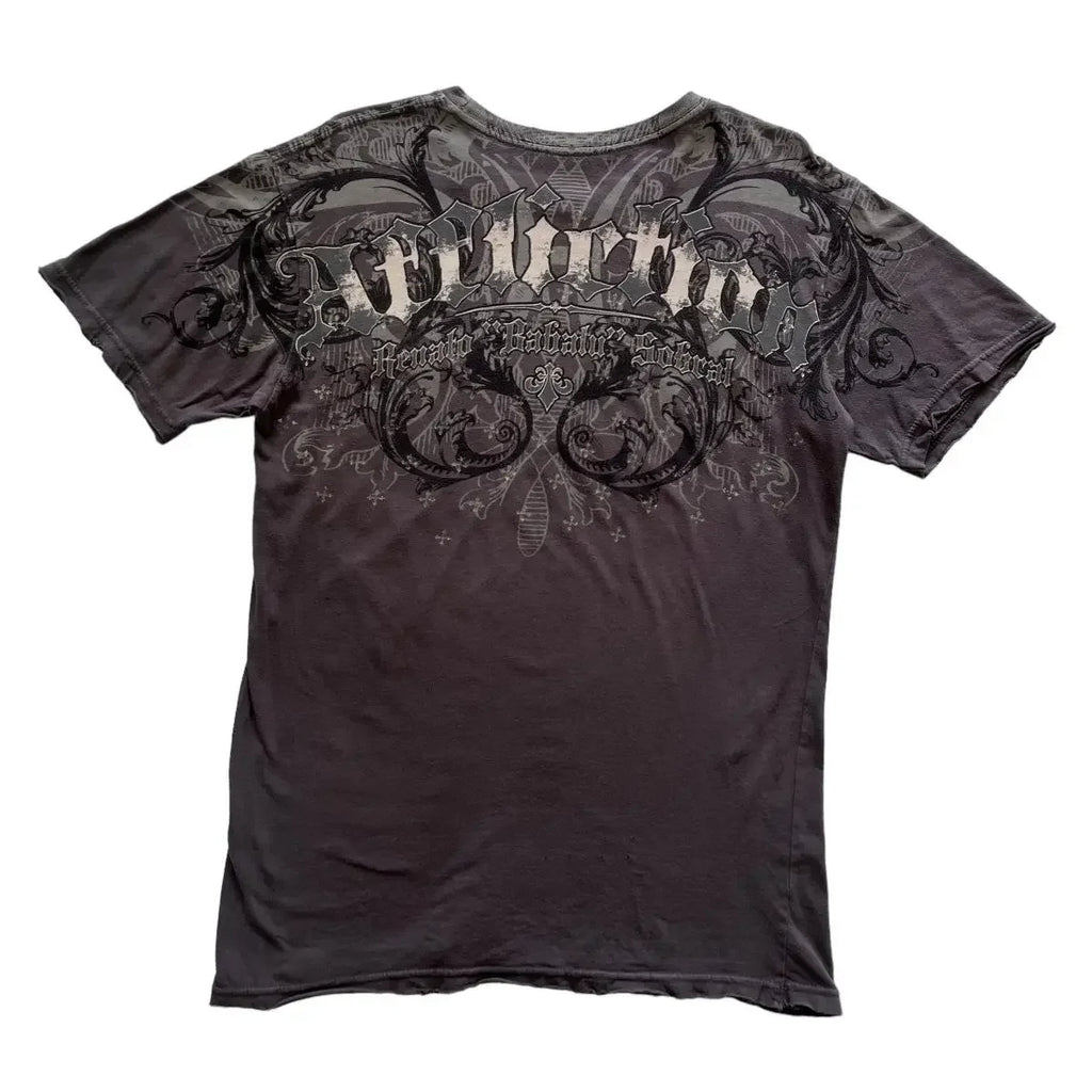 Affliction New Men Polo shirt Skull Graphic Harajuku Round Neck Oversized T Shirt Short Sleeve Tops Gothic Clothing Street Wear