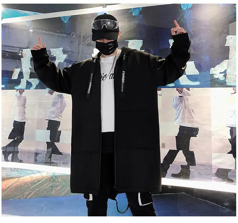 2025 Mens Hooded Trench Coat Mid Long Windproof Jacket Outerwear Autumn Winter New Fashion Windbreaker Coat Parka Male