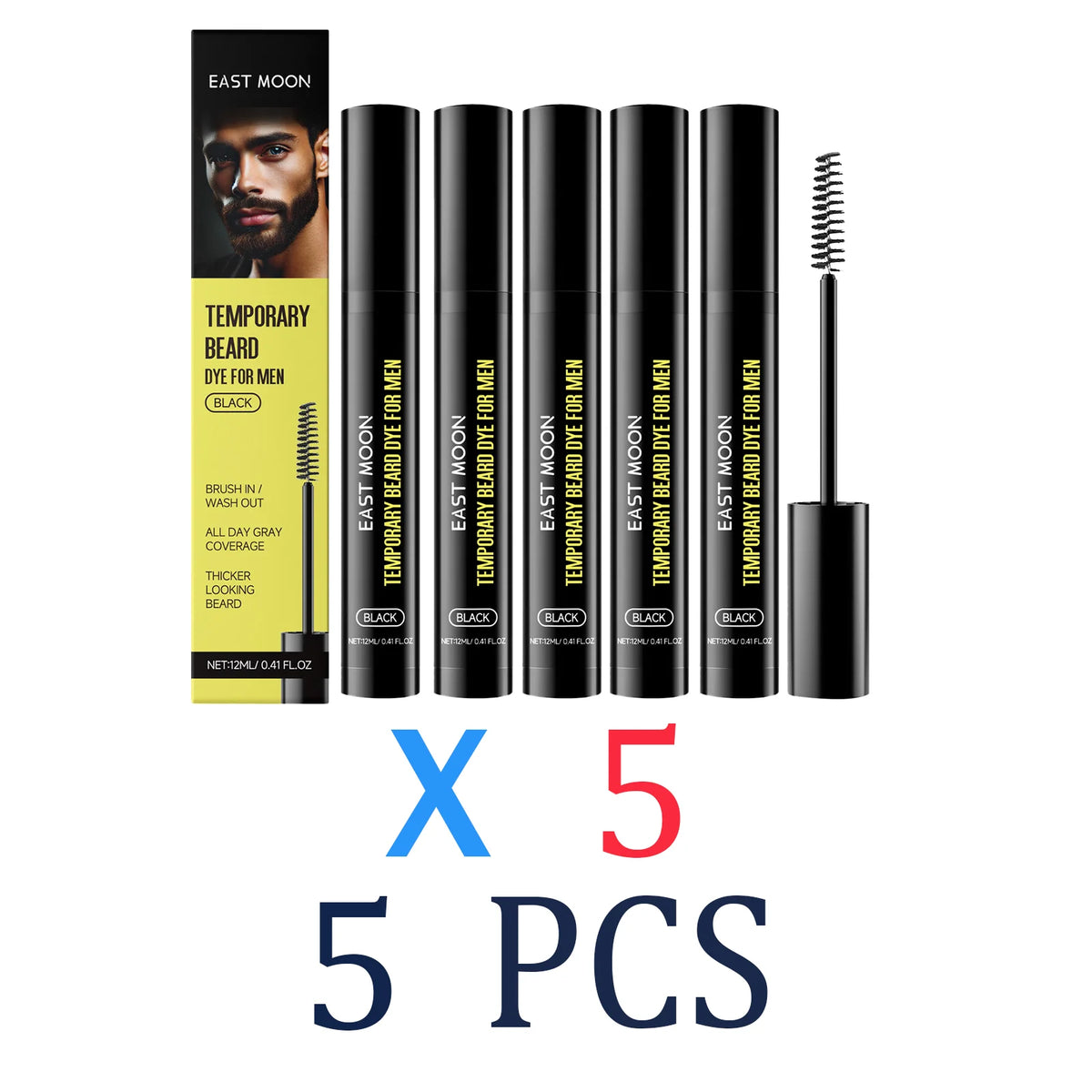 Black Beard Dye Gel Stick Men Eyebrow Touch Up Gel Temporary Beard Dye Natural Black Beard Color Stick Castor Oil Beard Gel 12ml