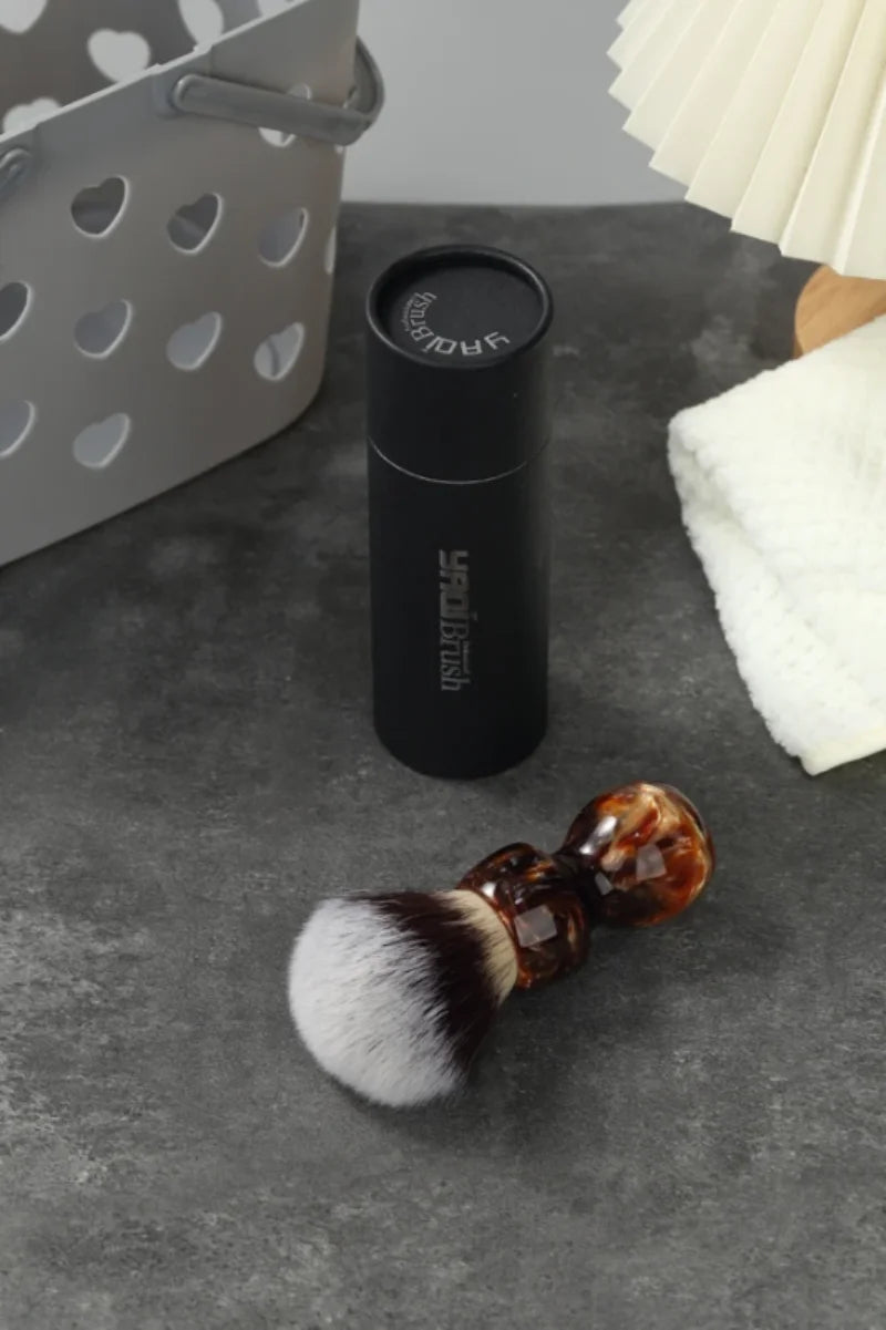 YAQI Caramel Cat's Whisker Synthetic Hair Mens Wet Shaving Brush - Premium Quality Travel Beard Care Grooming Tool