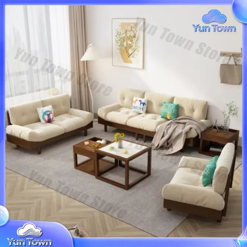 Cloud sofa for small living room cream color pure solid wood Nordic style 2 seat 3 seat sofa for 2026 new model