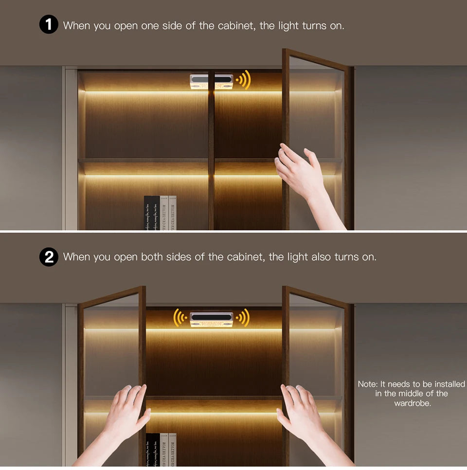 Smart Door Proximity Sensor Control LED Under Cabinet Lights 12V COB LED Strip Showcase Wardrobe Lamp Backlight For Room Kitchen