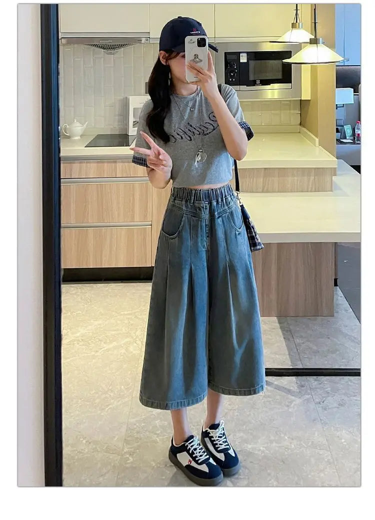 Denim Shorts Loose High Waist Wide Leg Shorts
