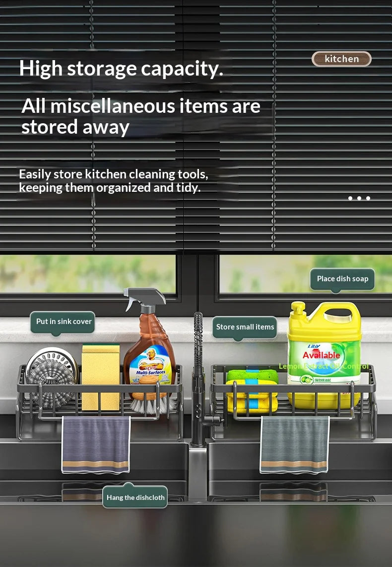 Kitchen Storage Rack and Cloth Holder, Household Sink Draining Basket, Multifunctional Countertop Sponge and Dish Soap Organizer