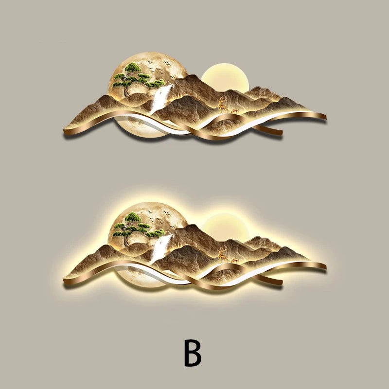 Modern LED Light Luxury Living Room High-grade Atmosphere Landscape Wall Lamp Painting Sofa Background Wall Lamp Painting