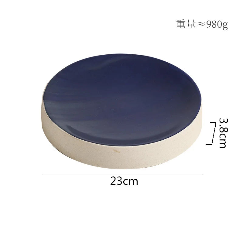 Retro Cylindrical Ceramic Plate Pasta Dish Dessert Snack Plate Steak Plate Sushi Plates Restaurant Molecular Cuisine Tableware