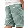 Men's Workwear Shorts Summer Casual Corduroy Loose Elastic Waist Multi-Pocket Leisure Pants Embroidery Retro Style Male Trousers