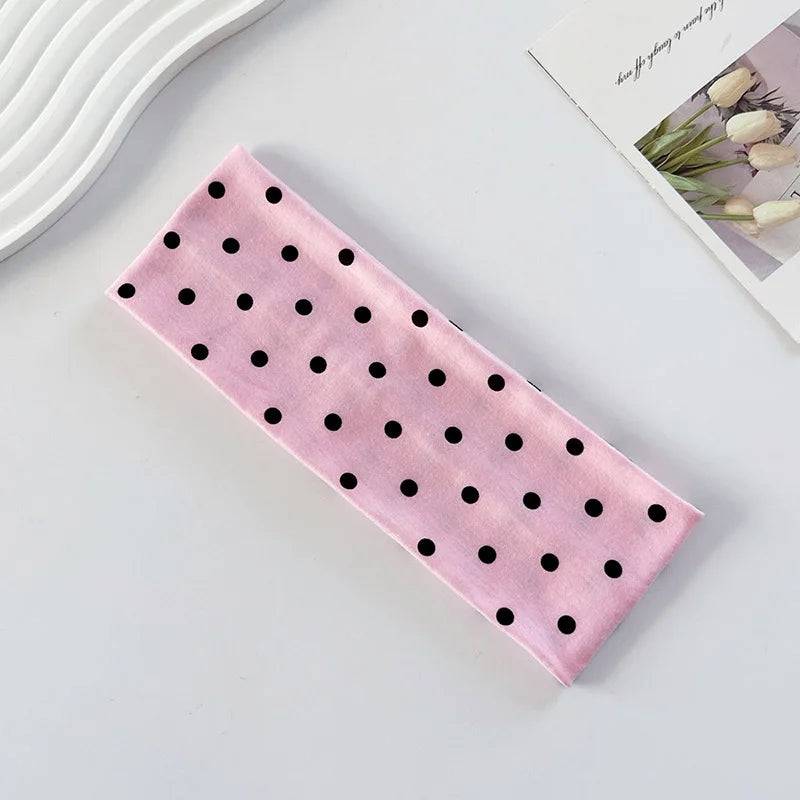 Hot Sale! Polka Dot Yoga Elastic Headband Fashionable Travel Vacation Makeup Headband Sports Fitness Sweat-absorbent Hairband