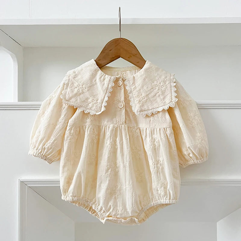 0-24M New Infant Baby Girls Jumpsuit Baby Romper Girls Embroidery Clothing Spring Cotton Long Sleeve Toddler Baby Girl Romper