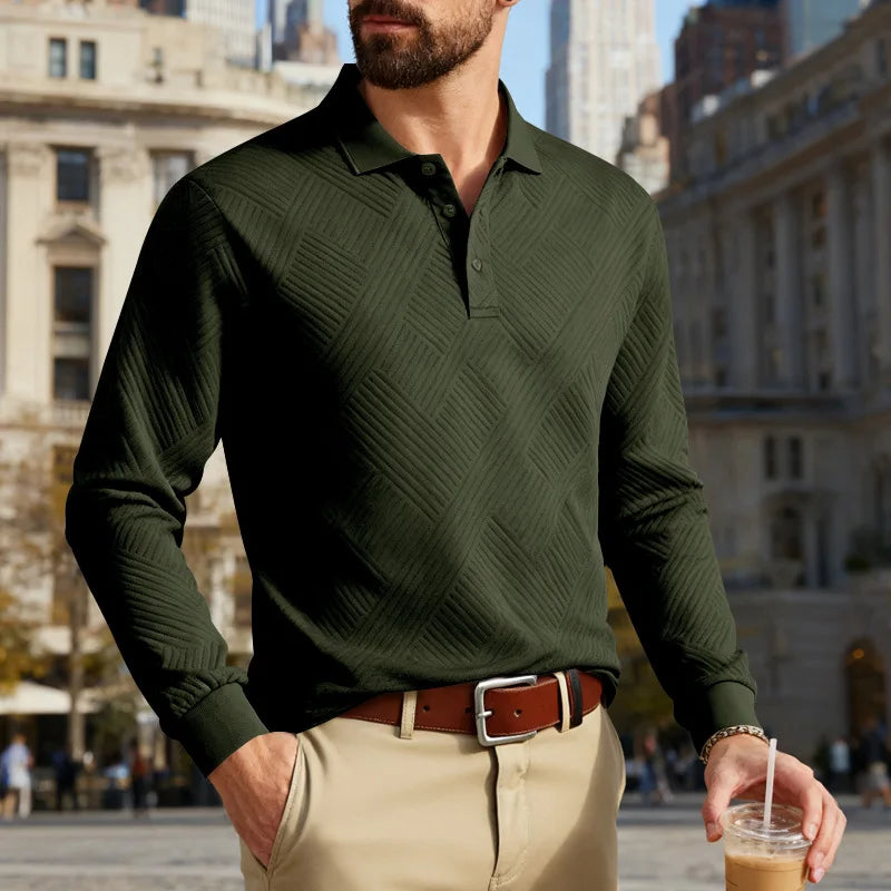 2025 spring and autumn men's light luxury casual simple lapel jacquard POLO button-down long-sleeved sweater