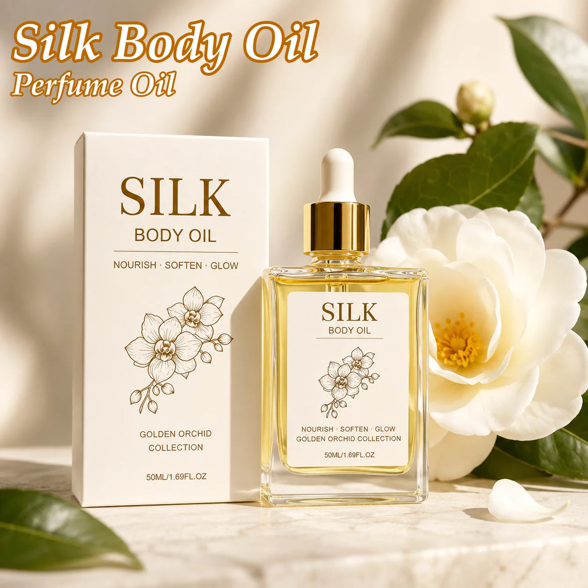 Silk Body Oil Perfume Oil Visibly Firming Anti Aging Moisturizing Instantly Improve Elasticity Non-Greasy Face Body Essence Oil