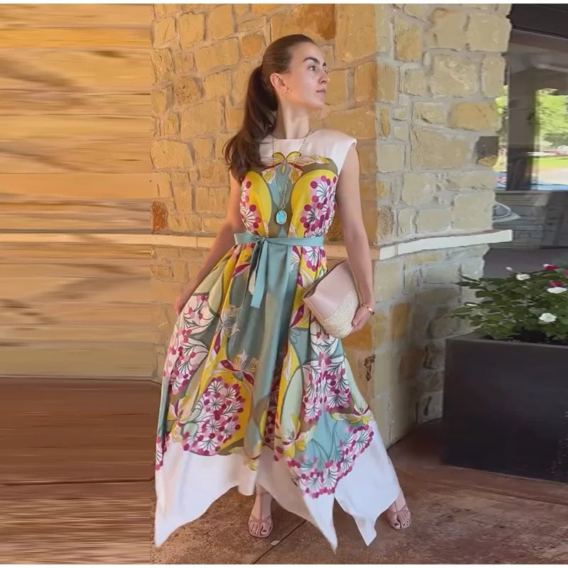 Printed Women's Dress Half Sleeve Round Neck Long Dress Tassel Hem Dress Daily Fashion Outfit Suitable for Date Party 2026