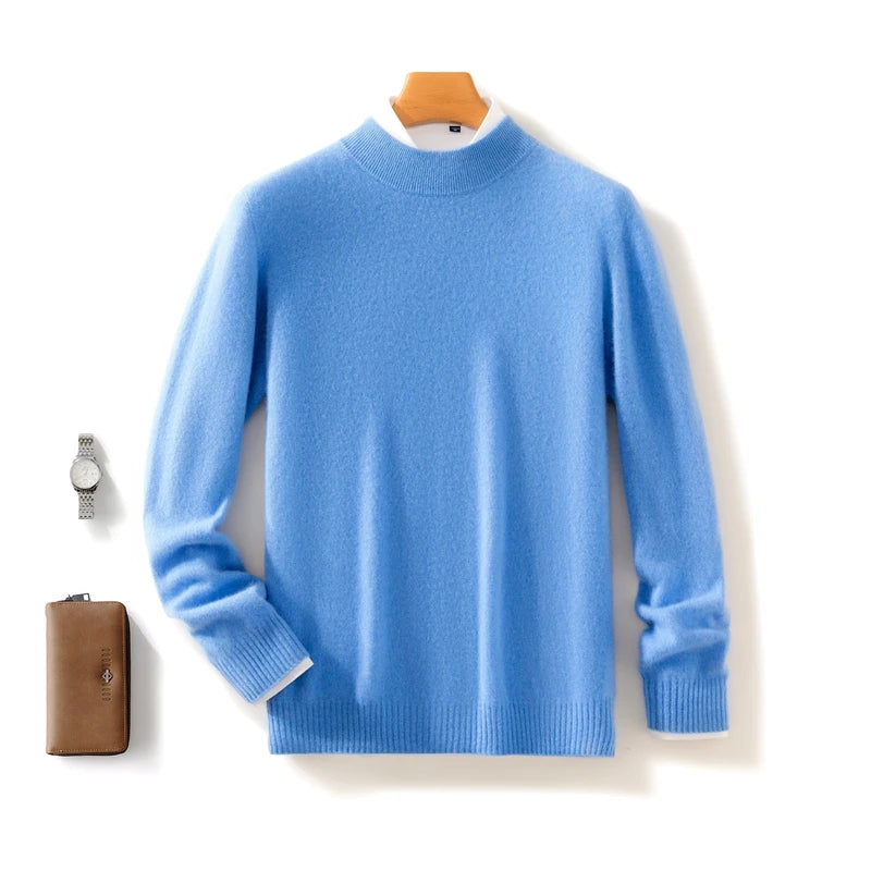 Autumn and Winter Half-high Neck 100% Pure Wool Men's Long Sleeve Leisure Sweater Knitwear