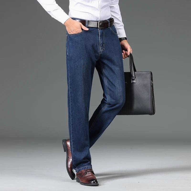 100% Cotton Business Jeans Men's Autumn New Straight Fashion Vintage Trousers Comfortable Male Brand Slim Denim Pants