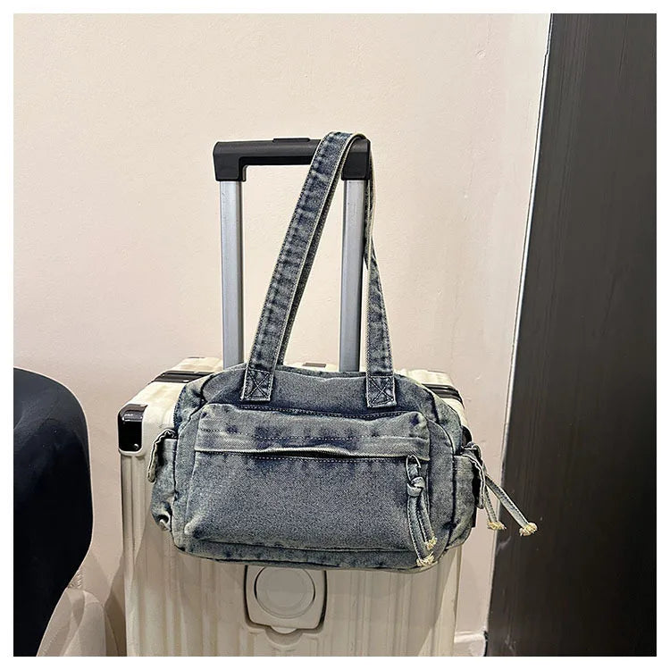 Trendy Vintage Denim Top Handle Bag Women Fashion Spring Shoulder Bag Casual Comfortable and Versatile Texture Storage Bag