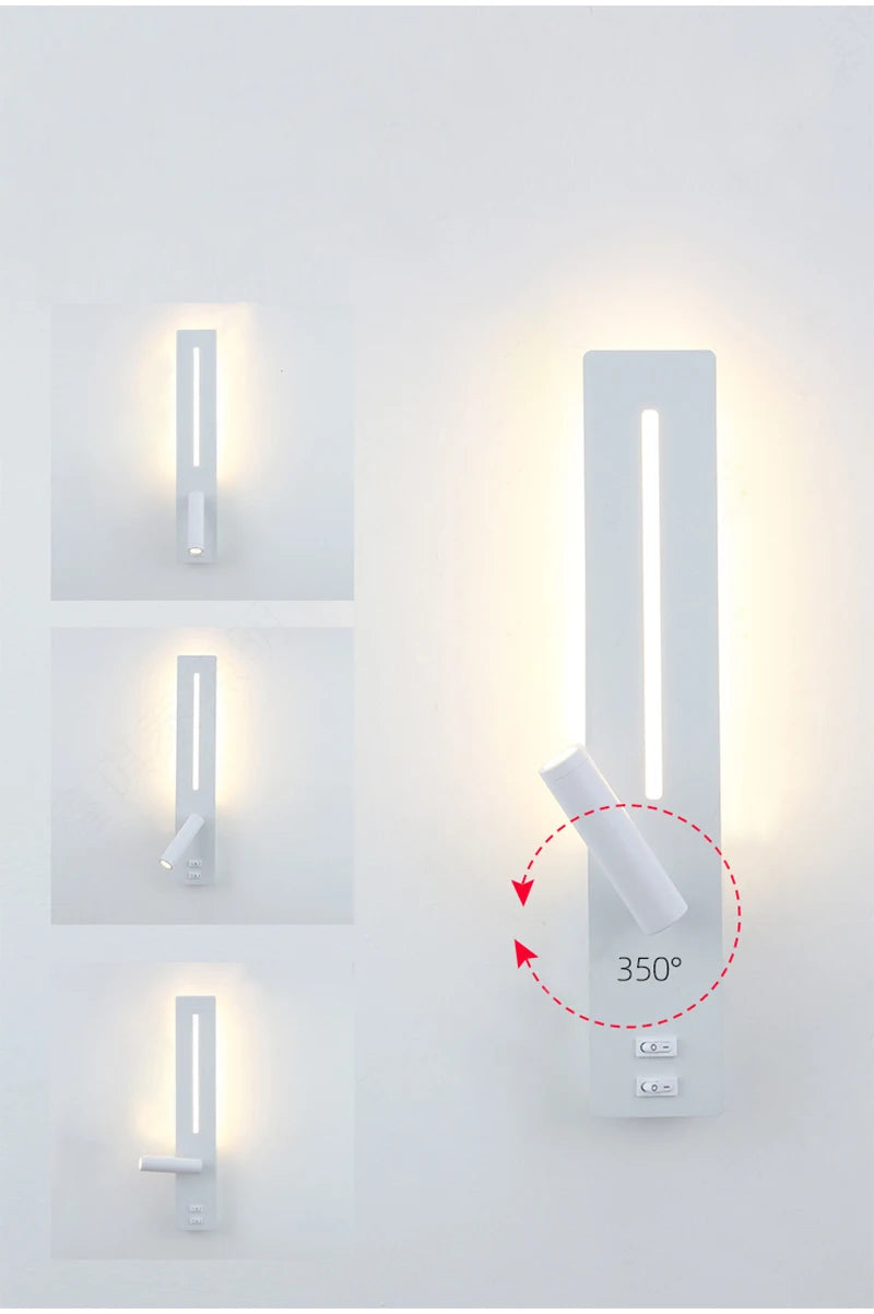 LED Wall Light Interior  Mobile Phone Charging USB Wall Lamps With Switch Bedroom Bedside Reading Lights Decoration Living Room