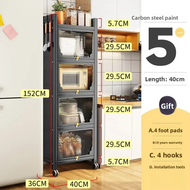 Multi-functional Kitchen Shelf Floor-to-ceiling Shelf Locker Microwave Pot Oven Cabinet Storage Rack with Cabinet Door