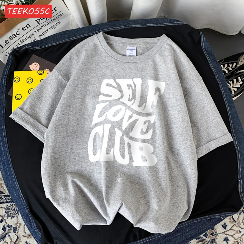 Self Love Club Worldwide Printed Tee Clothing Boy Versatile Funny Tees Aesthetic Pattern T-Shirt Oversized Design Clothing