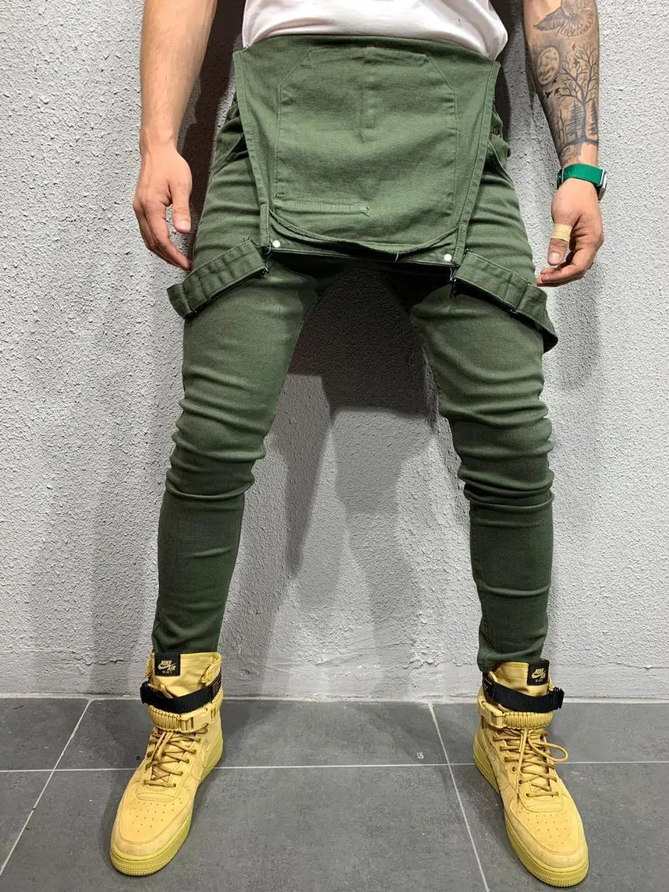 Men's Tie Dye Denim Overalls, Fashionable Slim Fit and Slimming Pants, Solid Color New Style Mens Jeans