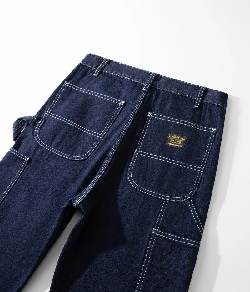 3903 Good Quality Striped Jeans For Man Multi Pockets Cargo Style Straight Casual Loose Trendy Streetwear Boyfriend Denim Pants