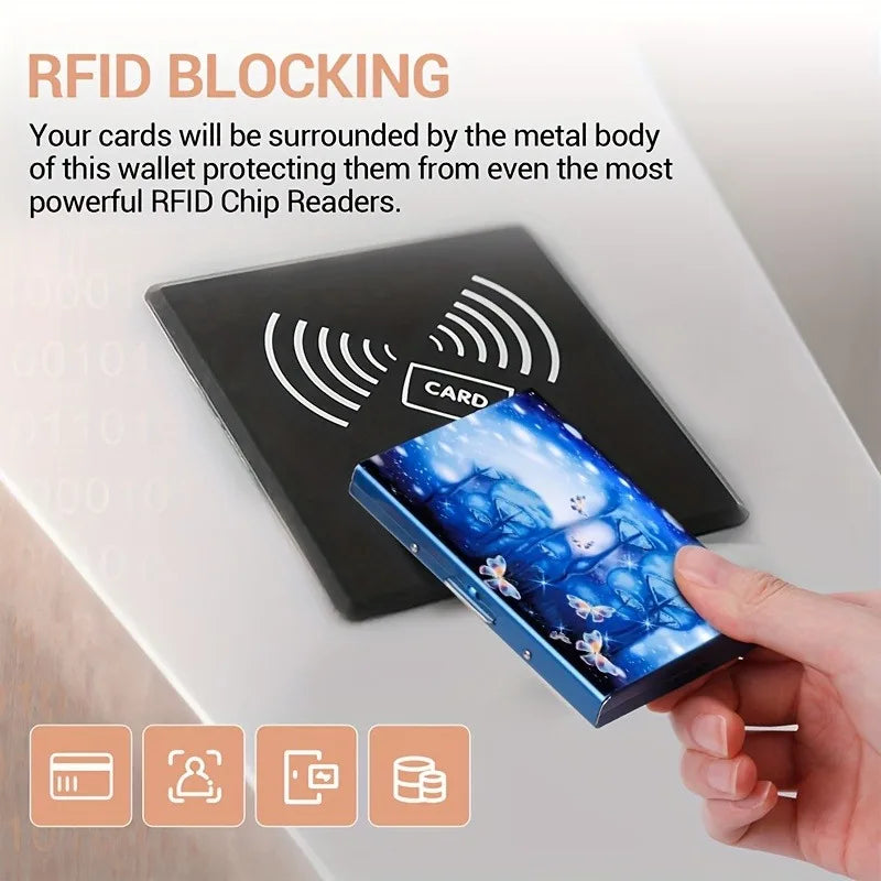 Double-sided color printing 6-card stainless steel RFID anti-theft credit card holder with swipe function