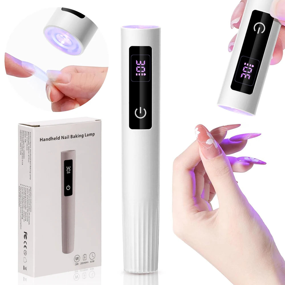 Mini UV Light Cure Nails Lamp with Stand Handheld UV Light with Display for Gel Nail Rechargeable USB Nail Dryer for Fast Curing