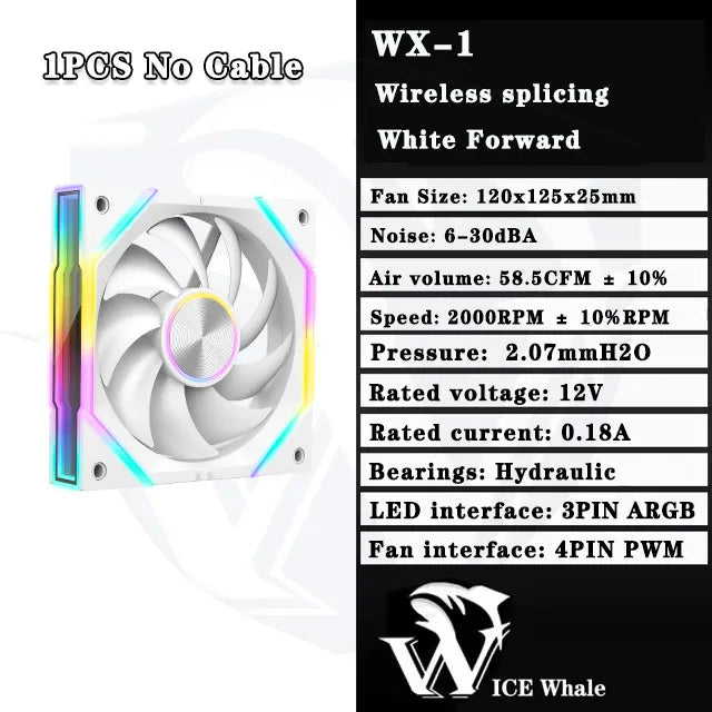 ICE Whale WX-1 Wire-Splicing PC Case Cooling Fan ARGB Mirror Cycle Light Effect 800-2000RPM PWM Water Cooling 360mm Cooler Fan