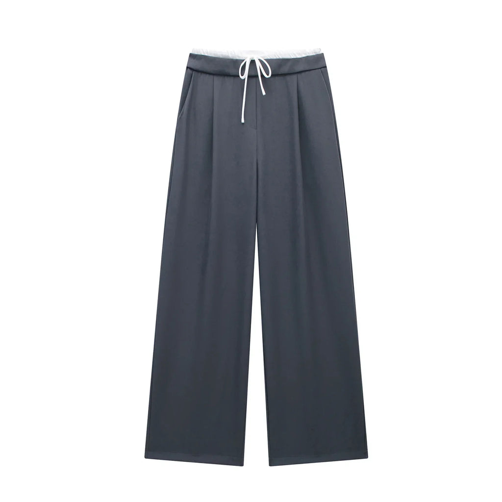 HXAO 2024 Women's Pants Baggy Wide Pants Woman Fashion Black Trousers Casual High waisted Pants Autumn Bluey Flared leggings