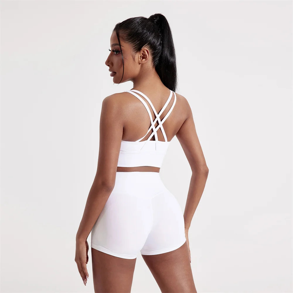 Solid Color Women Fitness Sport bra top soft tight Comprehensive training jogging gym yoga underwear cross back With chest pad