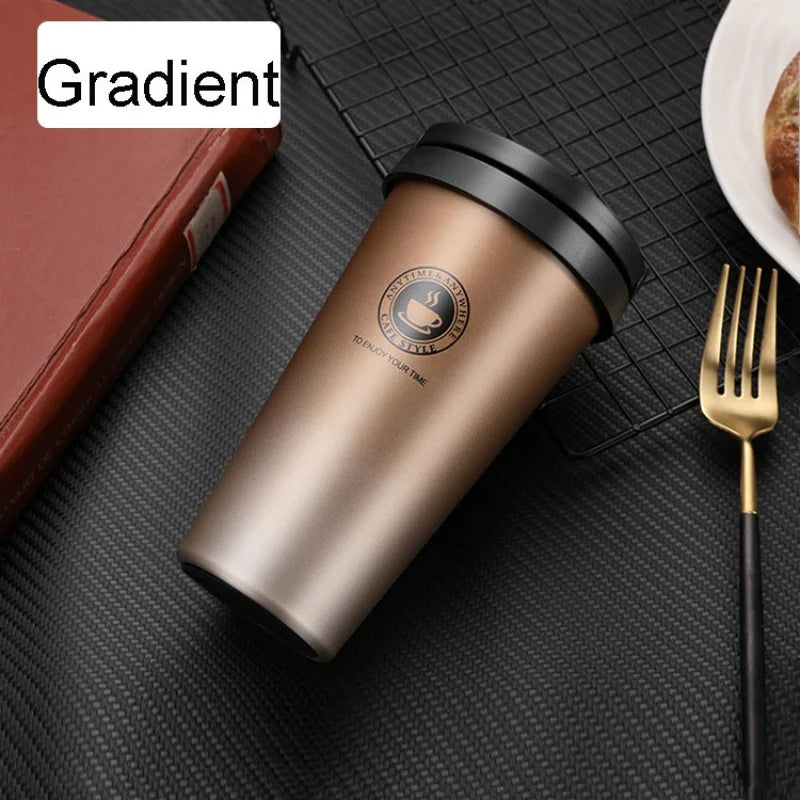 New American Simple Coffee Cup Portable Office Large-capacity Double-layer Vacuum Thermos Cup with Rope Seamless Lined Mug