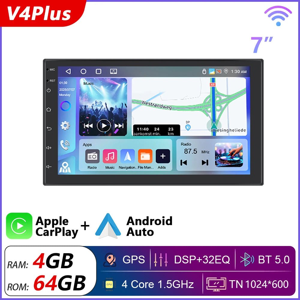 Podofo Android 12 Car Radio Androidauto Carplay 2 Din GPS Car Audio 7"/9"/10" WIFI BT Automotive Multimedia Player For VW Ford