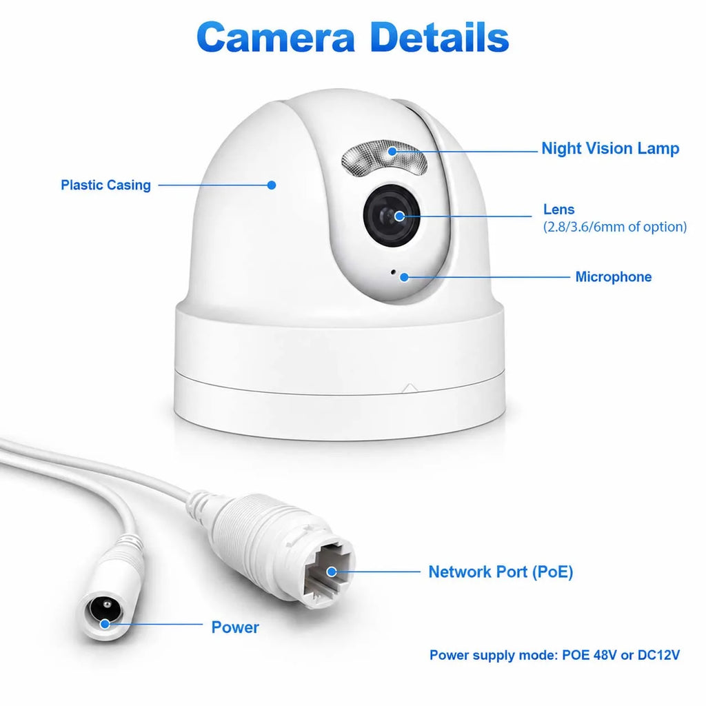 CCTV IP POE Security Dome Camera 4K 5MP 4MP Tow-way Talk Dual Light Video Humanoid Detection ONVIF NVR Surveillance Camera
