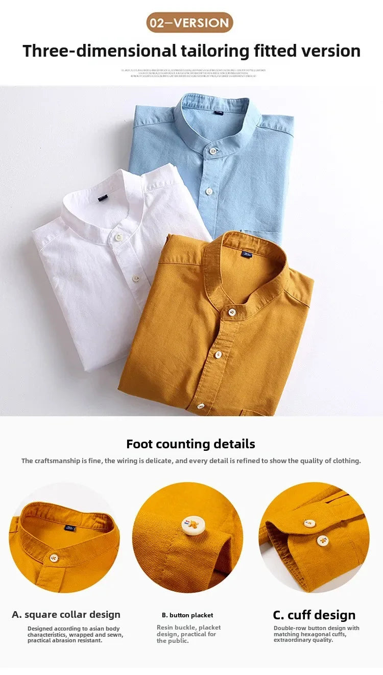 2027 Cotton Stand-up Neck Oxford Spinning Anti-wrinkle Casual  Spring  Autumn New Men's Shirt Jackets  Long Sleeve Shirt Men's